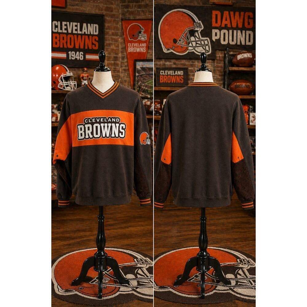 Cleveland Browns NFL Pullover Sweatshirt V-Neck Brown Orange X